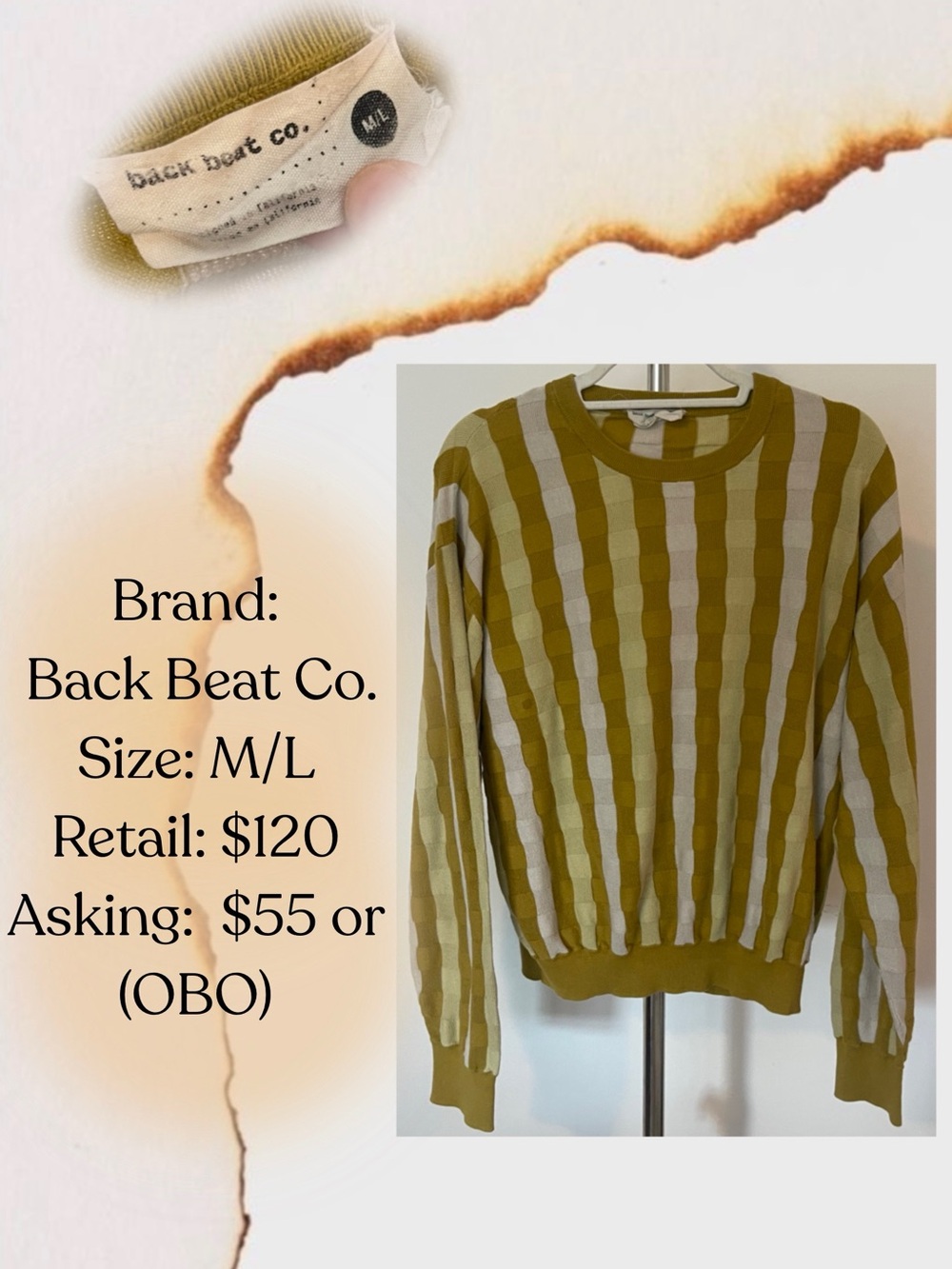 Back Beat Co. Mustard & Cream Vertical Stripe Knit Pullover